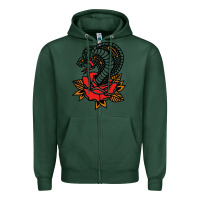 Sports Green the king cobra snake and rose Zipper Hoodie - artisFamous