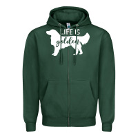 Sports Green golden retriever - life is golden white Zipper Hoodie - artisFamous