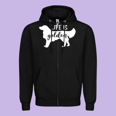 Golden Retriever - Life Is Golden White Zipper Hoodie Designed By Artisfamous