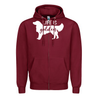 Burgundy golden retriever - life is golden white Zipper Hoodie - artisFamous