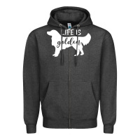 Charcoal Heather golden retriever - life is golden white Zipper Hoodie - artisFamous