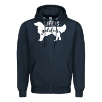 Navy golden retriever - life is golden white Zipper Hoodie - artisFamous