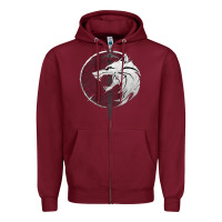 Burgundy Witcher Wolf Zipper Hoodie - artisFamous