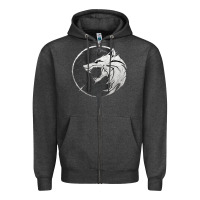 Charcoal Heather Witcher Wolf Zipper Hoodie - artisFamous