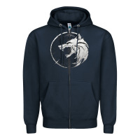 Navy Witcher Wolf Zipper Hoodie - artisFamous