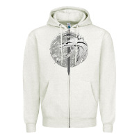 Oatmeal Heather Witcher Wolf Zipper Hoodie - artisFamous