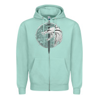 Seafoam Witcher Wolf Zipper Hoodie - artisFamous