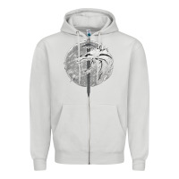 Dove Grey Witcher Wolf Zipper Hoodie - artisFamous