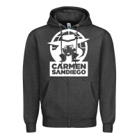 Charcoal Heather carmen sandiego Zipper Hoodie - artisFamous