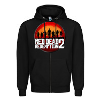 Black Red Dead Redemption 2 Red Moon Cowboy Zipper Hoodie - artisFamous