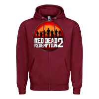 Burgundy Red Dead Redemption 2 Red Moon Cowboy Zipper Hoodie - artisFamous