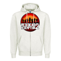 Oatmeal Heather Red Dead Redemption 2 Red Moon Cowboy Zipper Hoodie - artisFamous