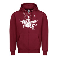 Burgundy alien riding unicorn  cool ufo cowboy Zipper Hoodie - artisFamous