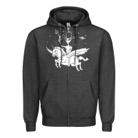 Charcoal Heather alien riding unicorn  cool ufo cowboy Zipper Hoodie - artisFamous