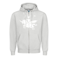 Dove Grey alien riding unicorn  cool ufo cowboy Zipper Hoodie - artisFamous