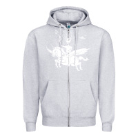 Heather Grey alien riding unicorn  cool ufo cowboy Zipper Hoodie - artisFamous
