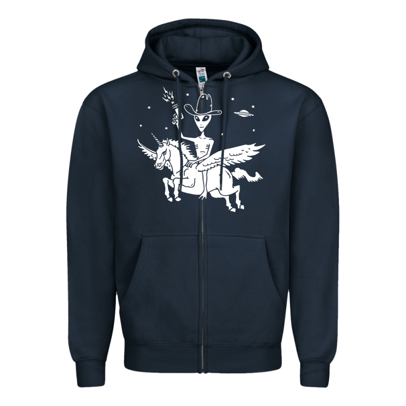 Alien Riding Unicorn  Cool Ufo Cowboy Zipper Hoodie by artisFamous | Teevron