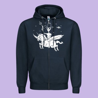 Alien Riding Unicorn  Cool Ufo Cowboy Zipper Hoodie Designed By Artisfamous