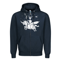 Navy alien riding unicorn  cool ufo cowboy Zipper Hoodie - artisFamous