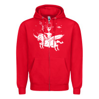 Red alien riding unicorn  cool ufo cowboy Zipper Hoodie - artisFamous