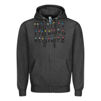 Charcoal Heather Stranger Lights Alphabet Zipper Hoodie - artisFamous