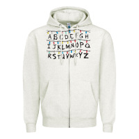 Oatmeal Heather Stranger Lights Alphabet Zipper Hoodie - artisFamous