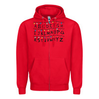 Red Stranger Lights Alphabet Zipper Hoodie - artisFamous