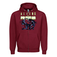 Burgundy Predator Alien Zipper Hoodie - artisFamous