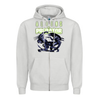 Dove Grey Predator Alien Zipper Hoodie - artisFamous