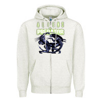 Oatmeal Heather Predator Alien Zipper Hoodie - artisFamous