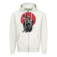 Oatmeal Heather Soul of Samurai Zipper Hoodie - artisFamous