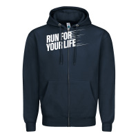 Navy run for your life Zipper Hoodie - artisFamous