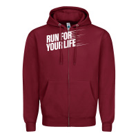 Burgundy run for your life Zipper Hoodie - artisFamous