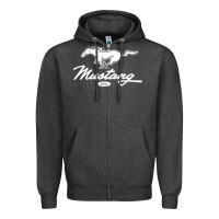 Charcoal Heather mustang pony script Zipper Hoodie - artisFamous