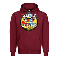 Burgundy Cuphead Zipper Hoodie - artisFamous