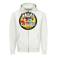 Oatmeal Heather Cuphead Zipper Hoodie - artisFamous