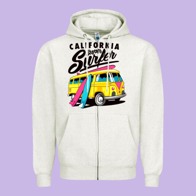 California Super Surf Zipper Hoodie Designed By Artisfamous