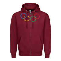 Burgundy OLYMPIC RINGS Zipper Hoodie - artisFamous