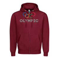 Burgundy OLYMPIC RINGS Zipper Hoodie - artisFamous