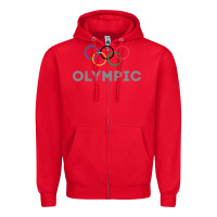 Red OLYMPIC RINGS Zipper Hoodie - artisFamous