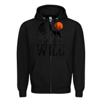 Black stay wild illustration with mountain Zipper Hoodie - artisFamous