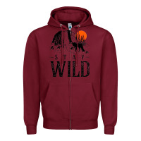 Burgundy stay wild illustration with mountain Zipper Hoodie - artisFamous