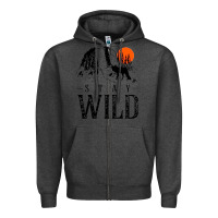 Charcoal Heather stay wild illustration with mountain Zipper Hoodie - artisFamous