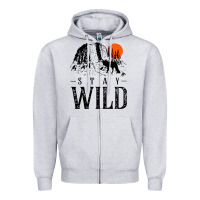 Heather Grey stay wild illustration with mountain Zipper Hoodie - artisFamous