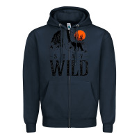 Navy stay wild illustration with mountain Zipper Hoodie - artisFamous