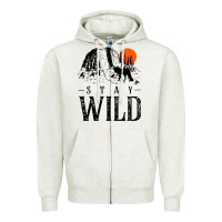 Oatmeal Heather stay wild illustration with mountain Zipper Hoodie - artisFamous