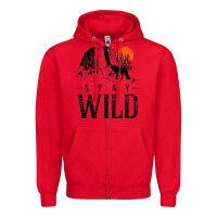 Red stay wild illustration with mountain Zipper Hoodie - artisFamous