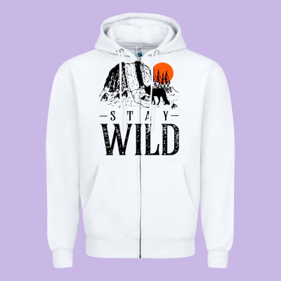 Stay Wild Illustration With Mountain Zipper Hoodie Designed By Artisfamous