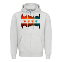 Dove Grey chicago flag skyline Zipper Hoodie - artisFamous