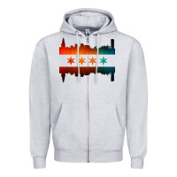 Heather Grey chicago flag skyline Zipper Hoodie - artisFamous